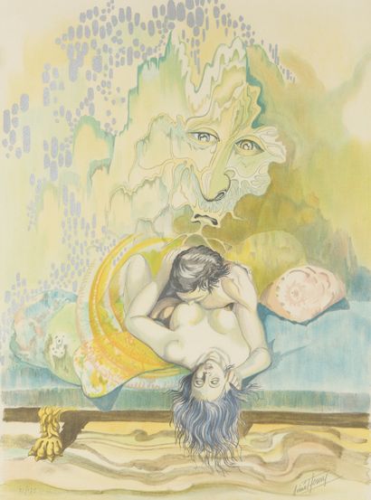 Aimé HENRY (né en 1909) Couple avec grotesque Lithographie couleurs, signée et numérotée...