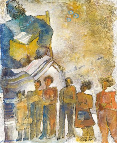 Yoel BENHARROUCHE (Né en 1961) Voyage au fond des textes
Oil on canvas.
65 x 54 ...