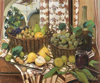 Robert VERNET-BONFORT (né en 1934) Corbeille de fruits
Huile sur toile.
54 x 65 ...