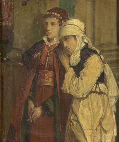 D'après Henri LEYS (1815-1869) Deux personnages dans une église
Huile sur toile marouflée...