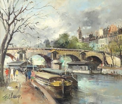 François CLAVER (1918-1961) Paris, le pont Marie.
Huile sur toile, signée en bas...