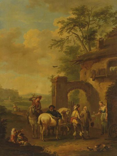 Jan Frans van BREDAEL (Anvers 1686-1750), attribué à Les cavaliers et la diseuse...