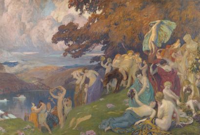 Gabriel DELUC (1883-1916) Bacchanale, l'ivresse de Bacchus Large oil on canvas, signed...