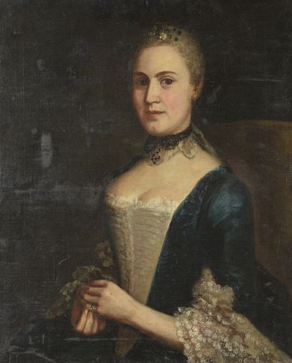 Ecole Italienne du XVIIIe siècle Portrait de femme en buste, des fleurettes dans...