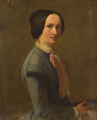 École du XIXe siècle Portrait of a woman with a book
Oil on canvas.
(Restorations,...