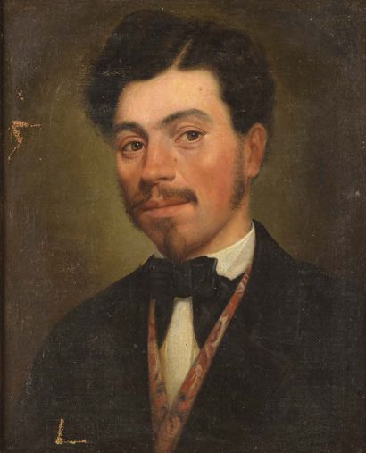 École du XIXe siècle Portrait of a man with a waistcoat Oil on canvas. (visible damages)....