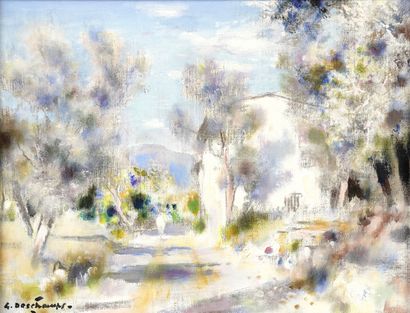 Gabriel DESCHAMPS (né en 1919) Olive trees and Mas near Grasse
Oil on canvas.
27...