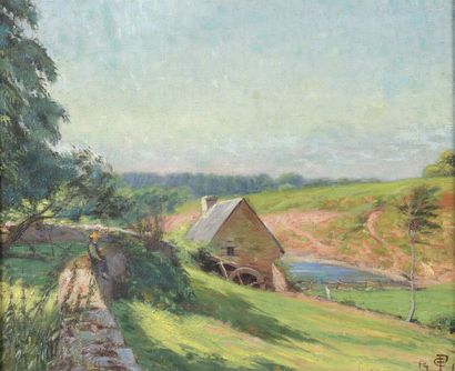 Ecole Moderne Landscape with a mill
Oil on canvas, monogrammed and dated 1911.
38...