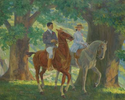 Henri Achille Zo (1873-1933) La promenade, couple de cavaliers en sous-bois
Grande...