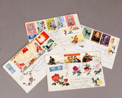 CHINE. Five envelopes of stamps period 1965- 1966 addressed in France, compound ...