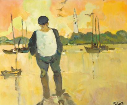 Pierre GRISOT (1911-1995) Le pêcheur à Penmard
Huile sur toile.
50 x 61 cm