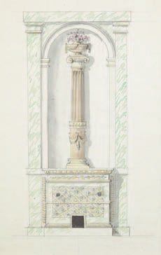 - Richard de LALONDE (actif entre 1788 et 1796) Projet de Poêle Aquarelle, plume...