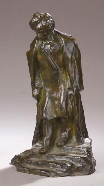 Serge ZELIKSON (1890-1966) Beethoven Epreuve en bronze à patine brun-vert, signée...