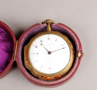 FISCHER & SONS London - Pocket watch with double metal case partly enamelled and...