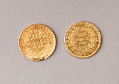 null PIÈCE de 20 Francs or Napoléon III et une PIÈCE de 20 Lires italiennes Pie IX...