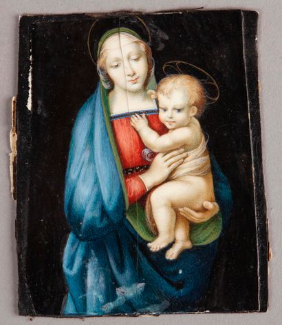 Santi RAPHAEL (1435-1494) D'après La Madone du Grand Duc
Miniature sur ivoire, contrecollée...