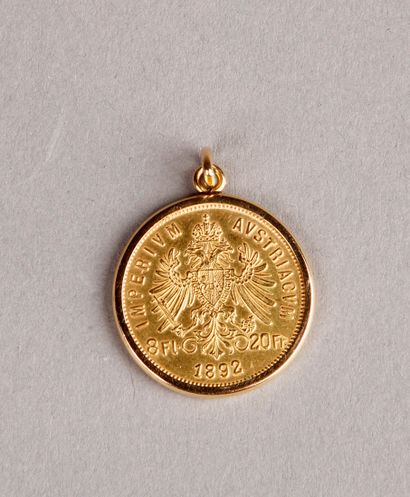 null 20 Franc Austrian gold coin Franz Joseph 1892, mounted in pendant.
Total weight...