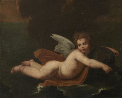 Nicolas POUSSIN (1594-1665) Suite de Amour sur un triton
Huile sur toile.
36 x 44...