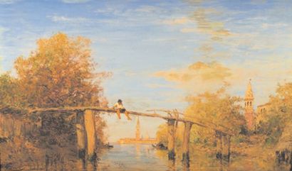 Félix ZIEM (1821-1911) Pont à Vignole, près de Venise Huile sur panneau, signée en...