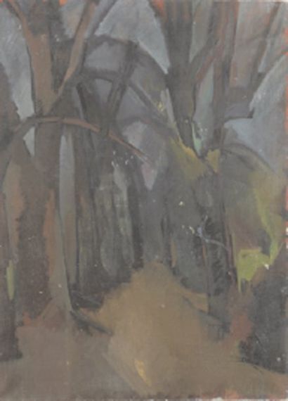 Ecole MODERNE, XXe siècle. Les arbres Huile sur toile. (manques). 80 x 60 cm