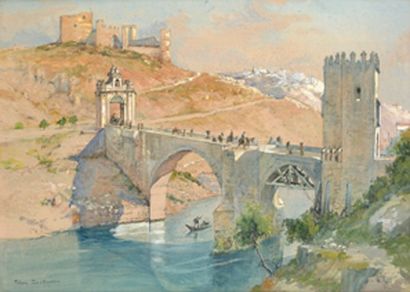 Émile APPAY (1876-1935) Tolède, le pont d'Alcantara Aquarelle, signée en bas à droite....