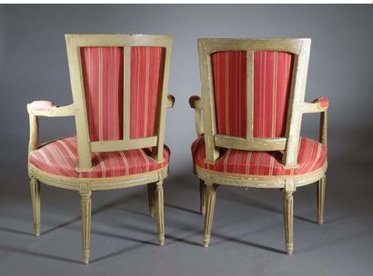 null Deux fauteuils formant paire en bois laqué blanc, dossier trapèze, pieds fuselés...