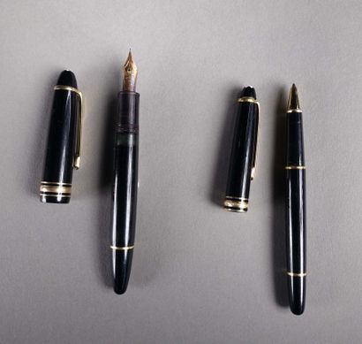 null MONTBLANC. Meisterstuck fountain pen and roller pen in black resin and gold...