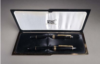null MONTBLANC. Meisterstuck fountain pen and roller pen in black resin and gold...