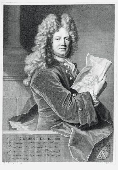 null DAFFINCOURT (Pierre Clément), ingénieur du Roi (1652-1704), par I. AUDRAN, 1706,...