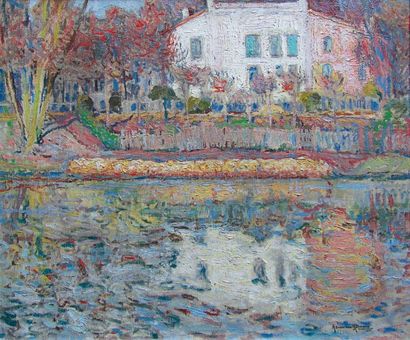 ALTMANN (Alexandre) 1885-1934 Maison au bord de l'eau. Huile sur toile, signée en...