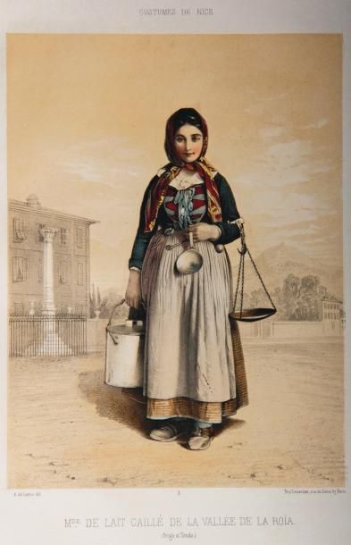 LATTRE (A. de) Costumes de Nice, dessinés d'après nature. 1850. Paris, Impr. Lemercier;...
