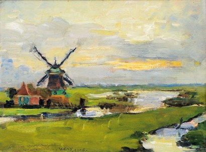 Fernand WERY (1886-1964), école belge Paysage au moulin