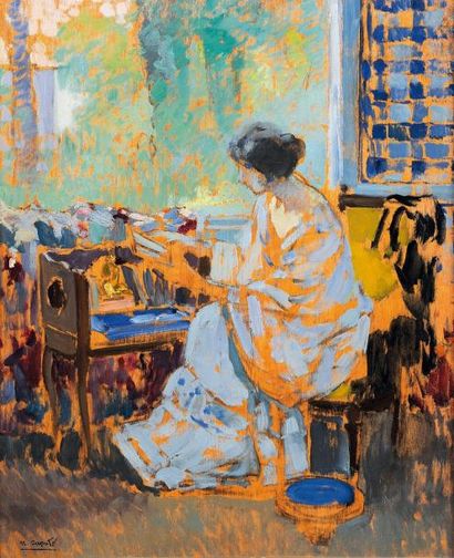 Ulysse CAPUTO (1872-1948) Femme à la lettre Huile sur toile signée et datée 1902....