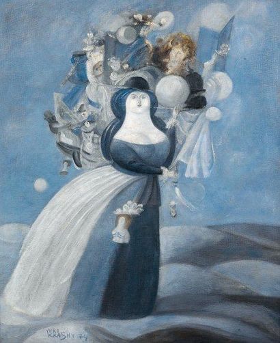 Yuri Mihailovich KRASNY (1925-2005) Femme en bleu Huile sur toile. Signée et datée...