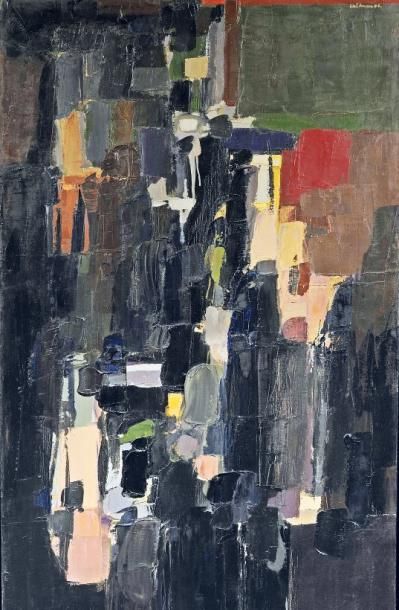 René LEIDNER (1921-2004) Composition noire Huile sur toile signée en haut à droite...