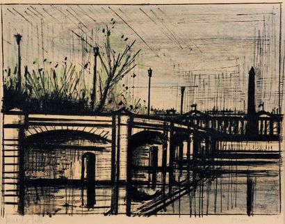 Bernard BUFFET (1928-1999) Pont de la Concorde Lithographie justifiée 53/150. Contresignée...