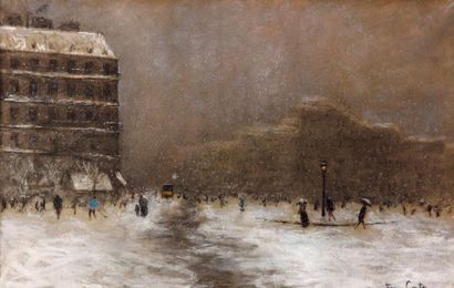 Siebe Johannes TEN CATE (1858-1908) Place de la République sous la neige Pastel,...