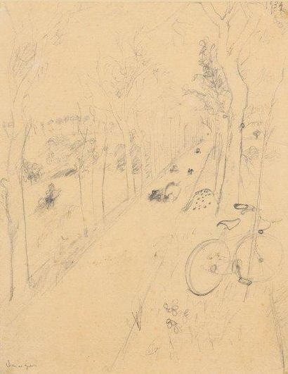 Francis GRUBER (1912-1948) Route ombragée Dessin au crayon noir et à l'estompe signé...