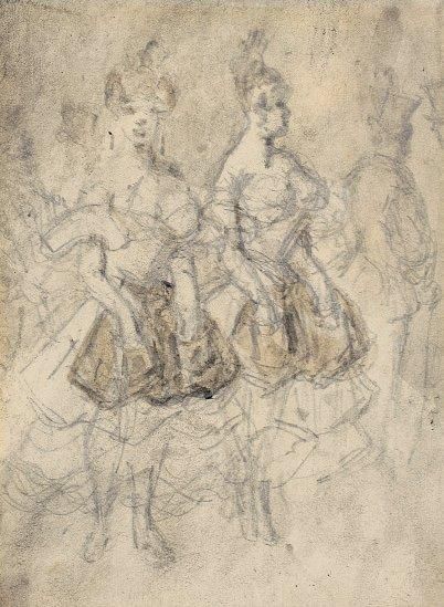 Constantin GUYS (1802-1892) Lorettes Dessin au crayon et lavis 18 x 13 cm