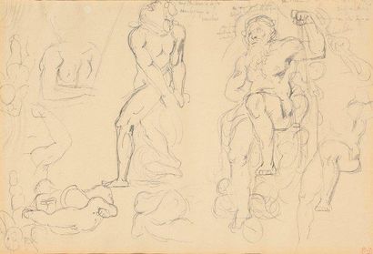 Eugène DELACROIX (1798-1863) Feuille d'étude Dessin au crayon noir, porte le cachet...