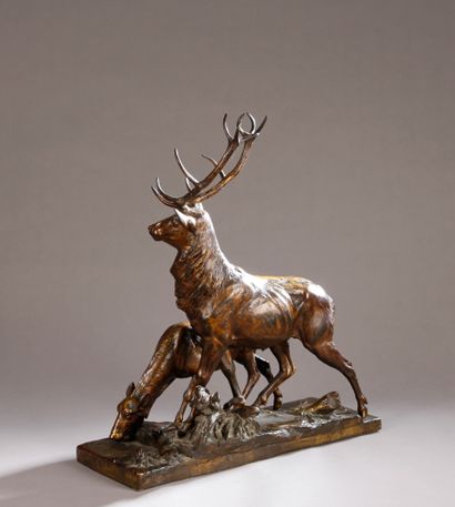 null PAILLET Charles (1871-1937)

Stag and doe at the pond

Proof in bronze with...