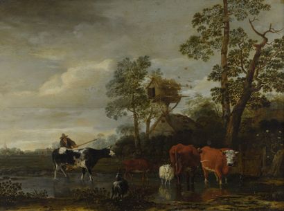  BORSSOM Anthonie van (Vers 1630-Amsterdam 1677) 
Pâtre poussant ses animaux dans...