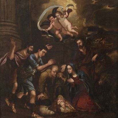  ECOLE FRANCAISE du XVIIe siècle 
L’Adoration des bergers 
Huile sur cuivre (petites...
