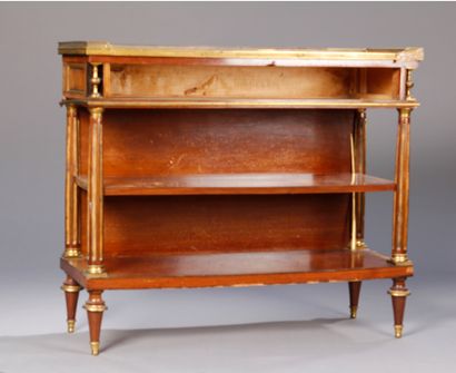 null Mahogany veneered and brass filleted sideboard console, opening to a drawer,...