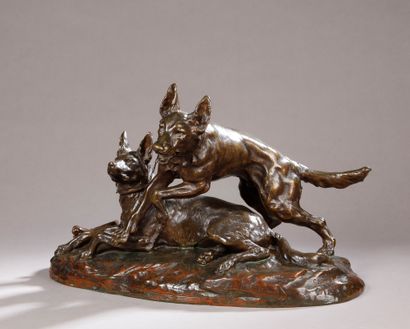null VARNIER Pierre Henri Léon (1826-1890)

Two tied wolf dogs

Proof in bronze with...
