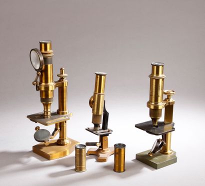 Lot de trois microscopes dont un modèle en...