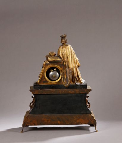 null Black marble and gilt bronze mantelpiece decorated with scrolls and cartouches,...