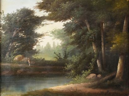  L.ULRICH (Fin XIXe) 
Rêveur au bord d’un étang 
Huile sur toile, signée en bas à...