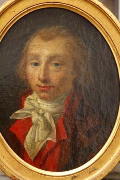 ÉCOLE FRANÇAISE vers 1790 Portrait d'homme en veste rouge et cravate blanche Huile...