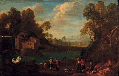 TENIERS David II dit le jeune (1610-1690), ecole de Paysage à la rivière, avec des...